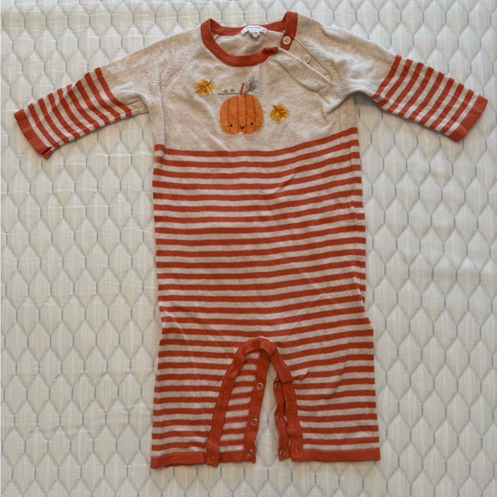 Angel Dear Cream and Orange Striped Pumpkin One-Piece Footie